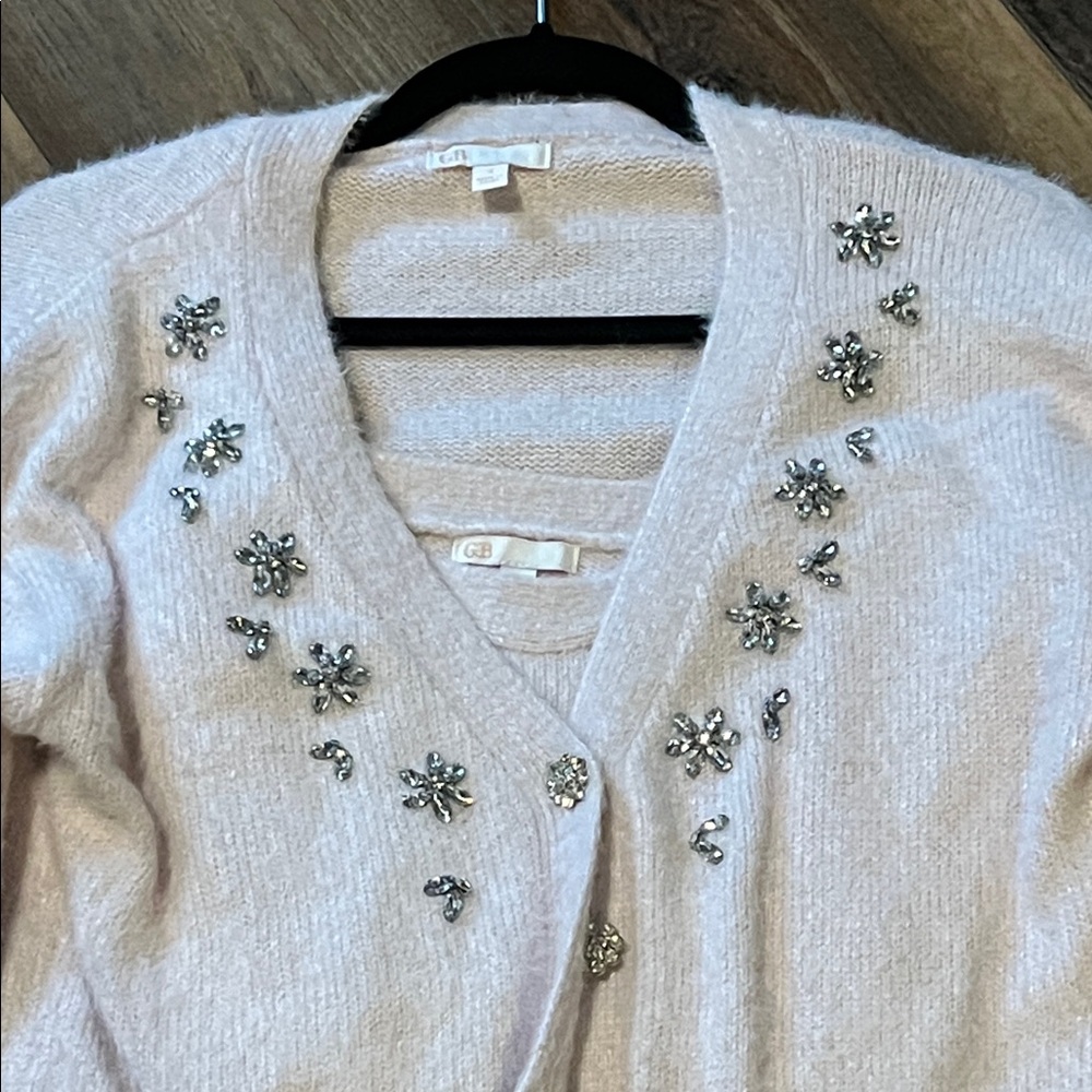 S 2 pc vintage style set Soft Pink Cardigan sweater w Embellishments